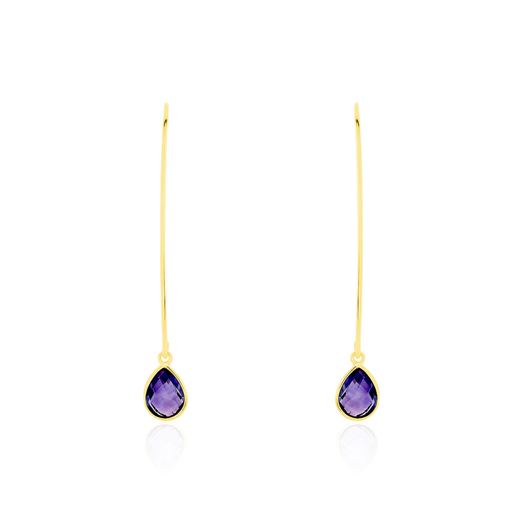 Cr&eacute;oles Phie Poire Or Jaune Amethyste - Boucles d'oreilles cr&eacute;oles Femme | Histoire d&rsquo;Or