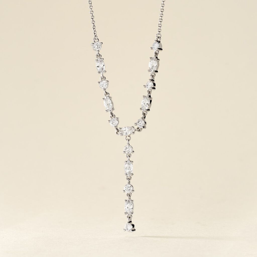 Collier Cravate Argent Blanc Shiny Nights Oxyde De Zirconium - Colliers Femme | Histoire d&rsquo;Or