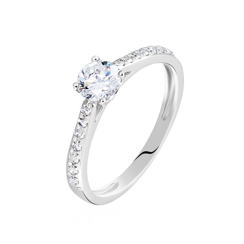 Bagues solitaires Or Diamant Synth tique Ronde Pavage Blanc 750