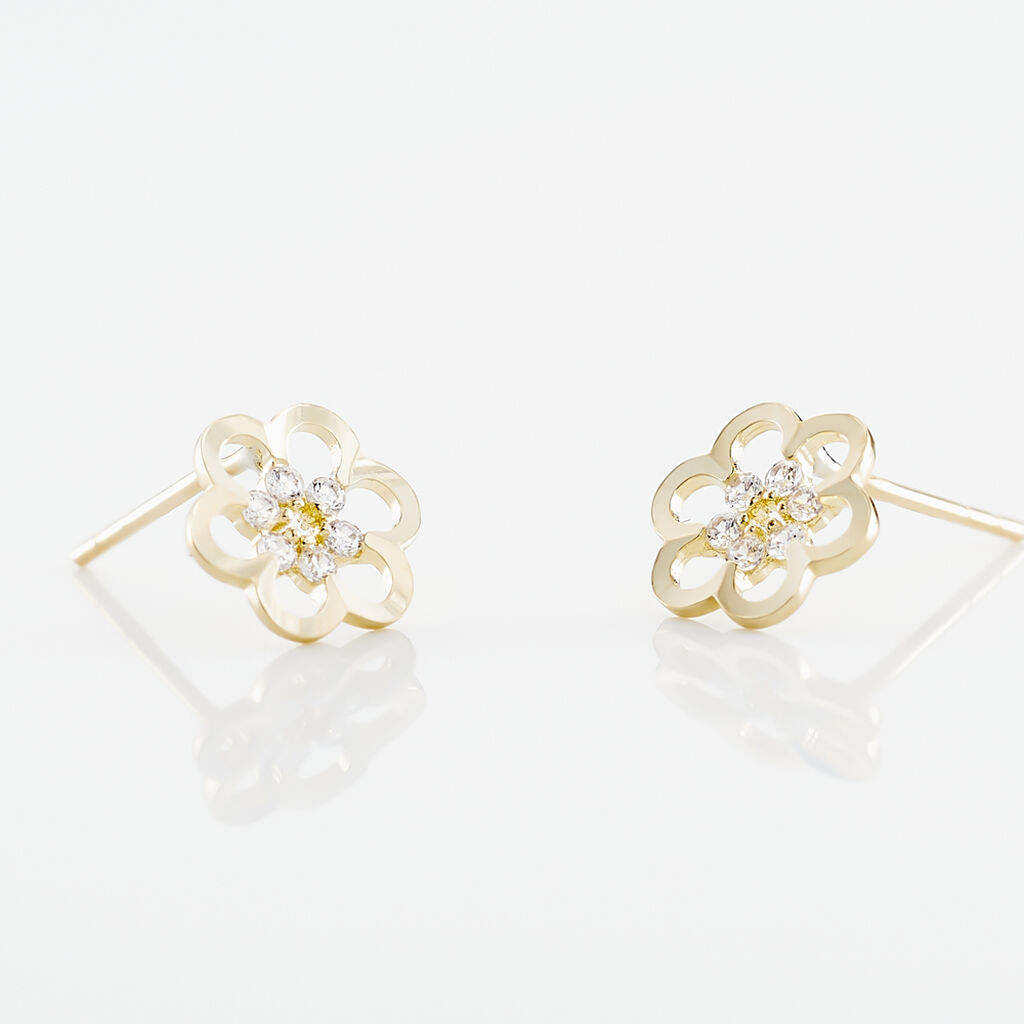Boucles D'oreilles Puces Philine Fleur Or Jaune Oxyde De Zirconium - Clous d'oreilles Femme | Histoire d’Or