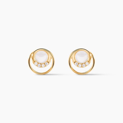 Boucles D'oreilles Puces Kamilka Or Jaune Nacre Et Oxydes - Clous d'oreilles Femme | Histoire d&rsquo;Or