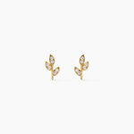 Boucles D'Oreilles Puces Edia Feuille Argent Dor&eacute; A L'Or 750/1000 Oxyde De Zirconium - Boucles d'oreilles fantaisie Enfant | Histoire d&rsquo;Or