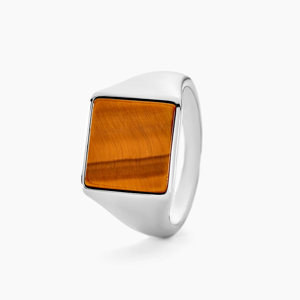 Chevalière Argent Blanc Atilio Oeil De Tigre - Bagues solitaires Homme | Histoire d’Or