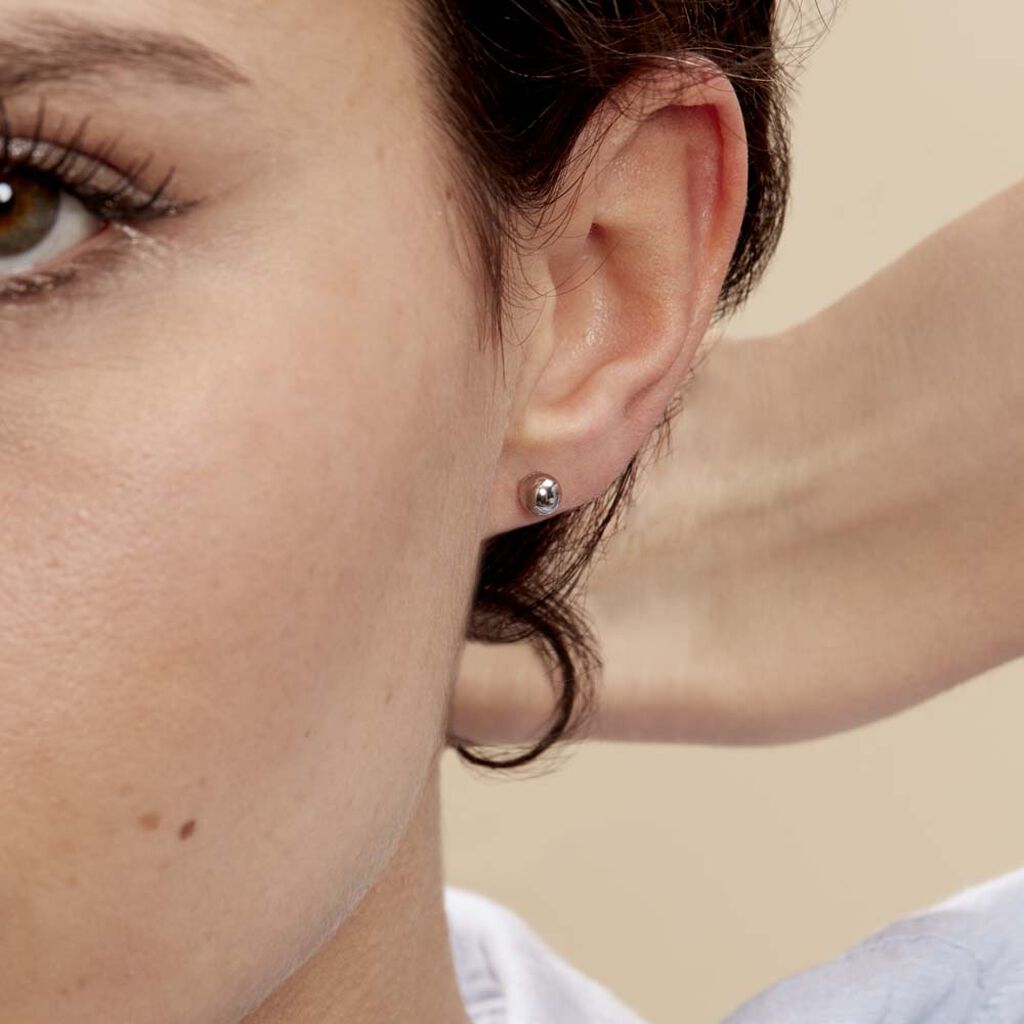 Boucles D'oreilles Puces Fidelia Boule Or Blanc - Clous d'oreilles Femme | Histoire d’Or