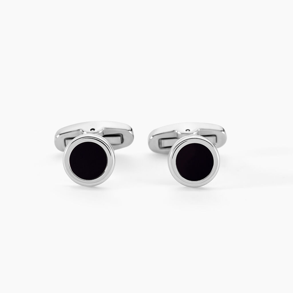 Boutons De Manchettes Jourdan Athos Acier Argenté Onyx - Les jours précieux jusqu'à -50% Homme | Histoire d’Or