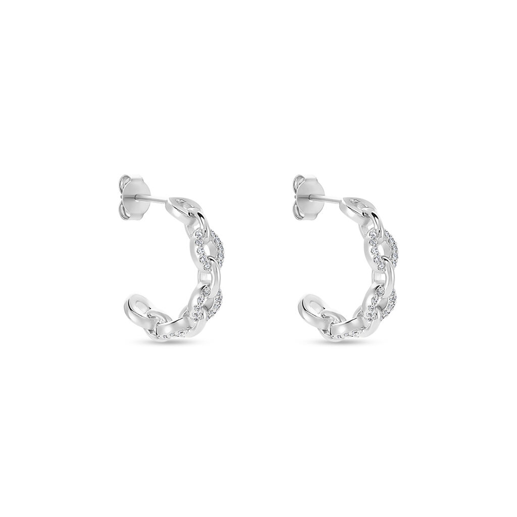 Cr&eacute;oles Trait D'union Argent Blanc Oxyde De Zirconium - Boucles d'oreilles cr&eacute;oles Femme | Histoire d&rsquo;Or
