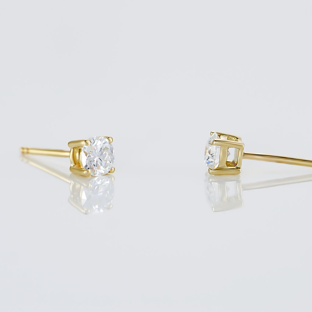 Boucles D'oreilles Puces 4 Griffes Or Jaune Diamant Synthetique - Clous d'oreilles Femme | Histoire d&rsquo;Or