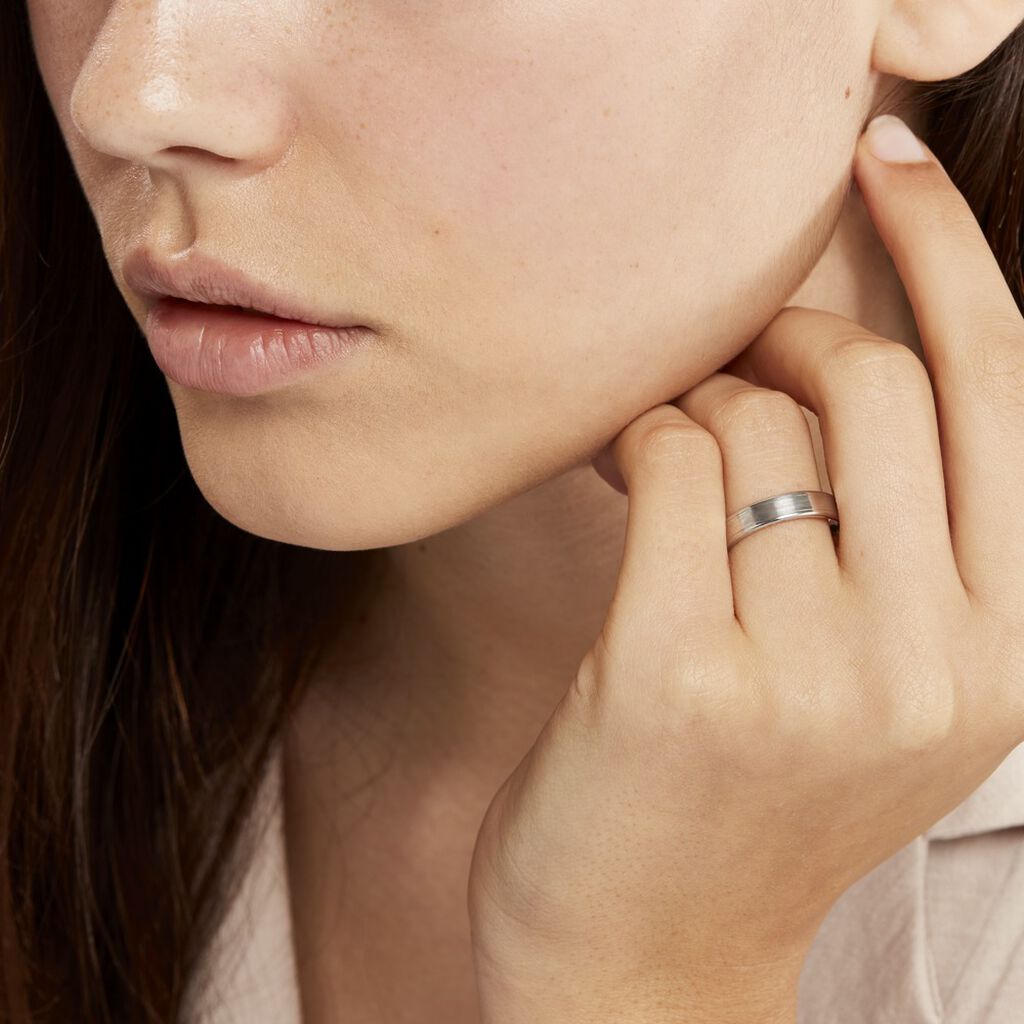 Alliance Mae-lou Ruban Plat Argent Blanc - Alliances Unisex | Histoire d’Or