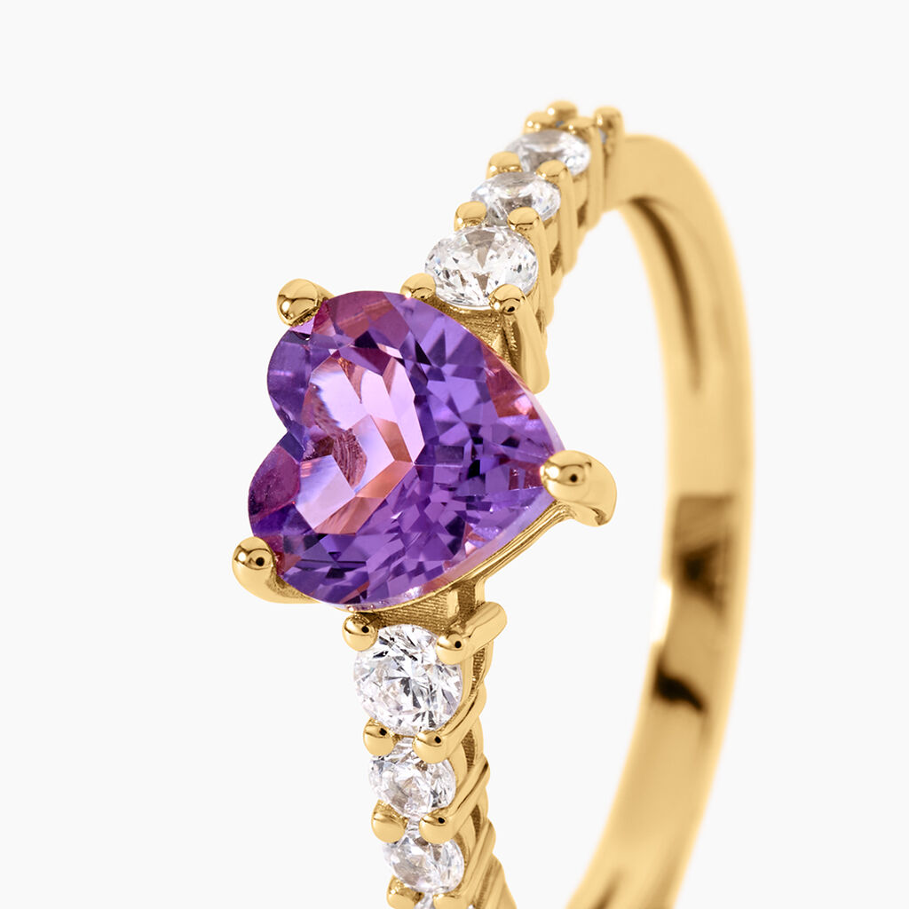 Bague Fany Argent Dor&eacute; A L'Or 750/1000 Am&eacute;thyste Oxyde De Zirconium - Bagues solitaires Femme | Histoire d&rsquo;Or