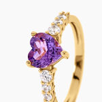 Bague Fany Argent Dor&eacute; A L'Or 750/1000 Am&eacute;thyste Oxyde De Zirconium - Bagues solitaires Femme | Histoire d&rsquo;Or