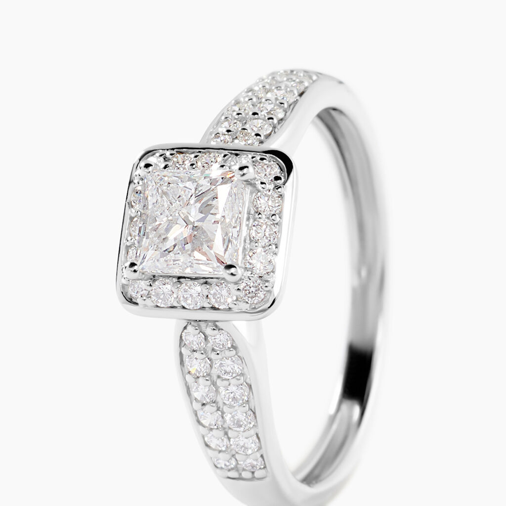 Solitaire Or Blanc  Princessa Diamant Synthetique - Bagues solitaires Femme | Histoire d&rsquo;Or
