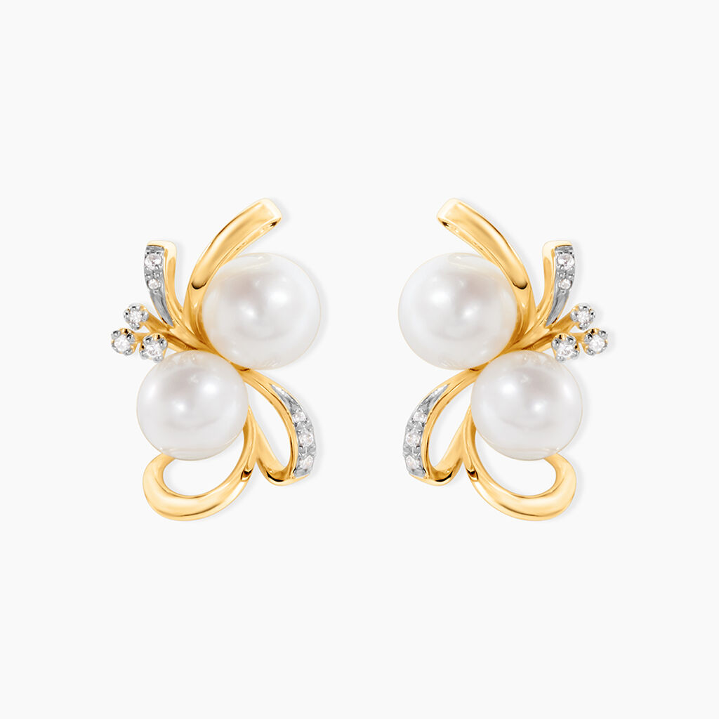 Boucles D'oreilles Puces Wandula Or Jaune Perle De Culture Oxyde - Clous d'oreilles Femme | Histoire d&rsquo;Or