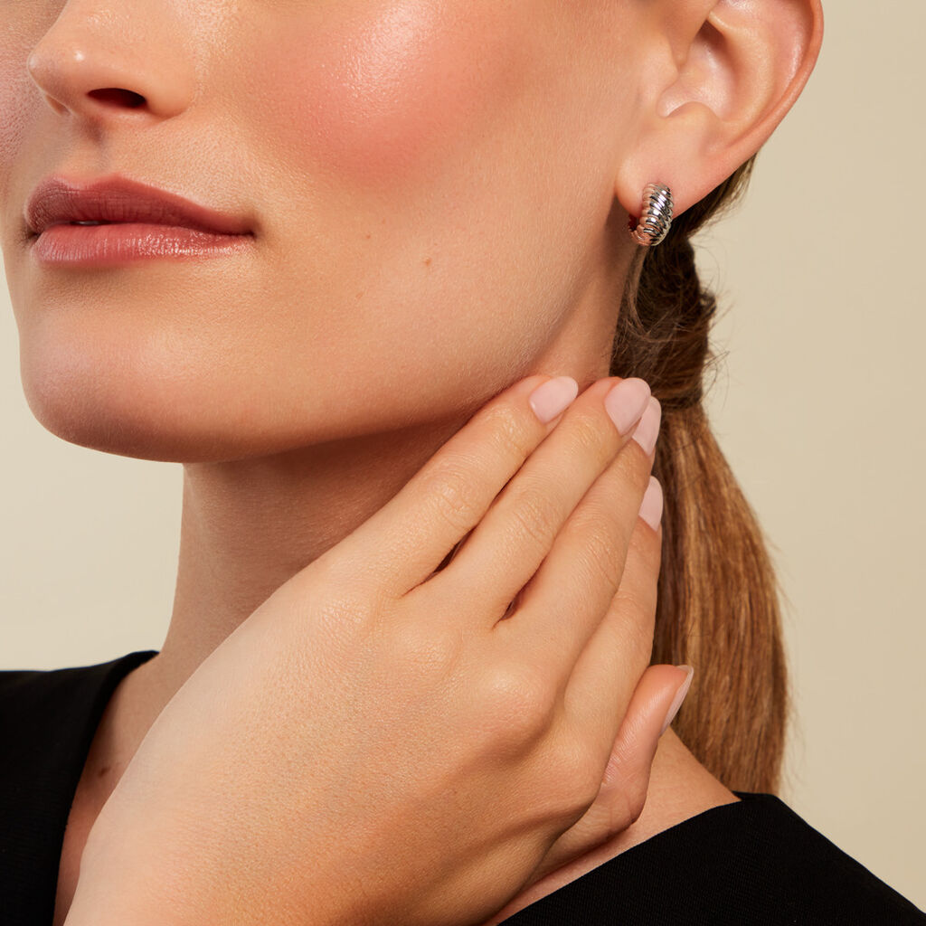 Créoles Leocadie Argent Blanc - Boucles d'oreilles créoles Femme | Histoire d’Or