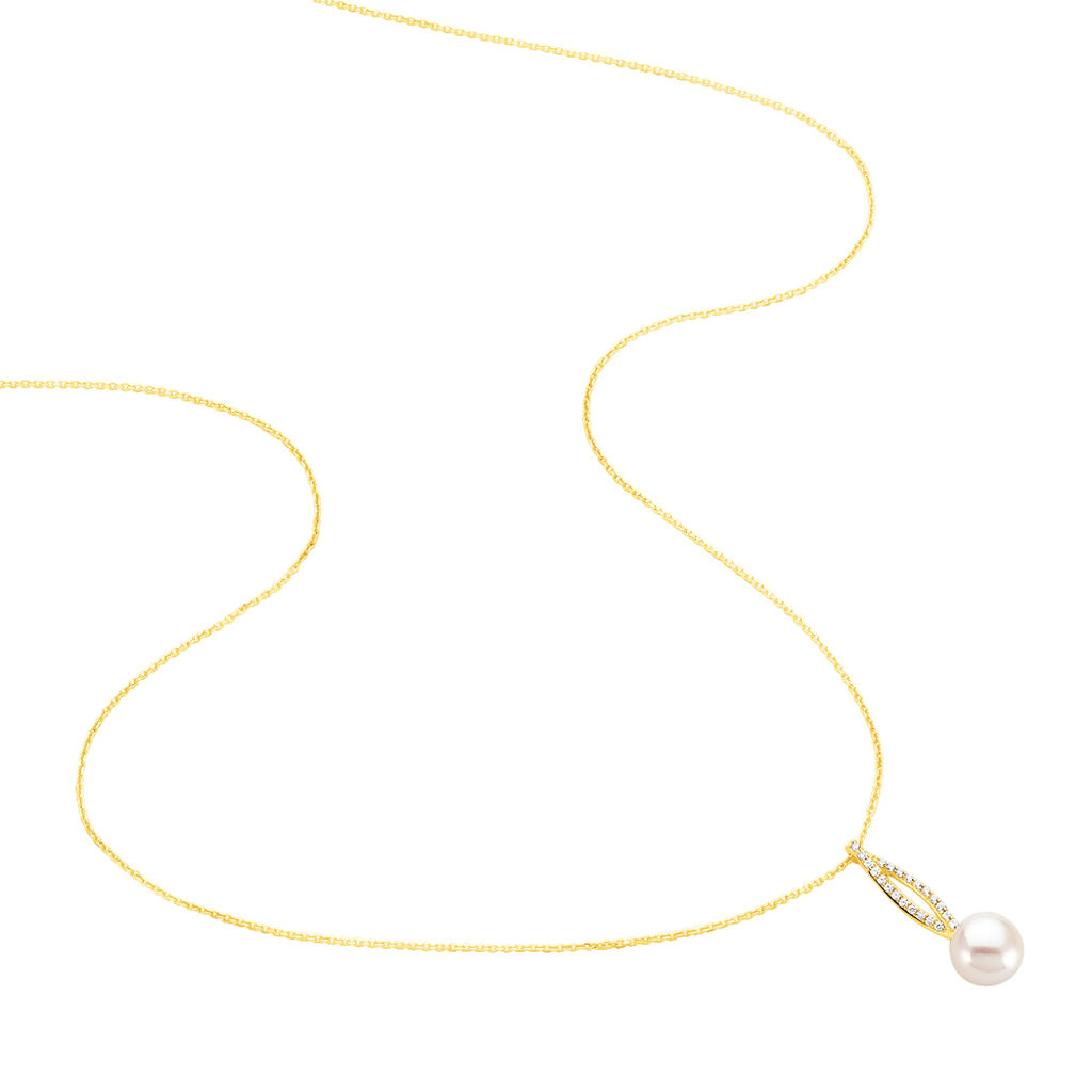Collier Tesnimae Or Jaune Oxyde De Zirconium Et Perle De Culture - Colliers Femme | Histoire d’Or