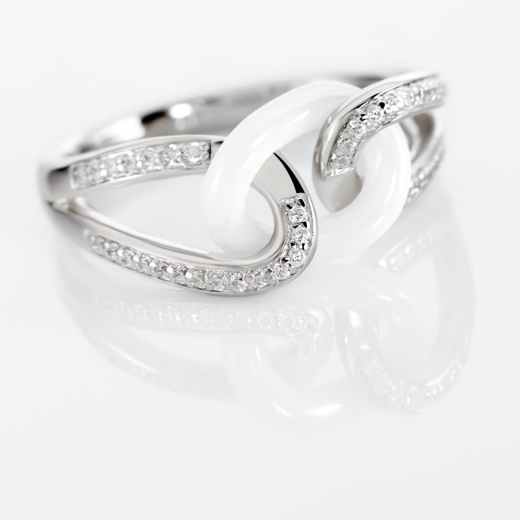 Bague Link Argent Blanc C&eacute;ramique Et Oxyde De Zirconium - Bagues avec pierre Femme | Histoire d&rsquo;Or