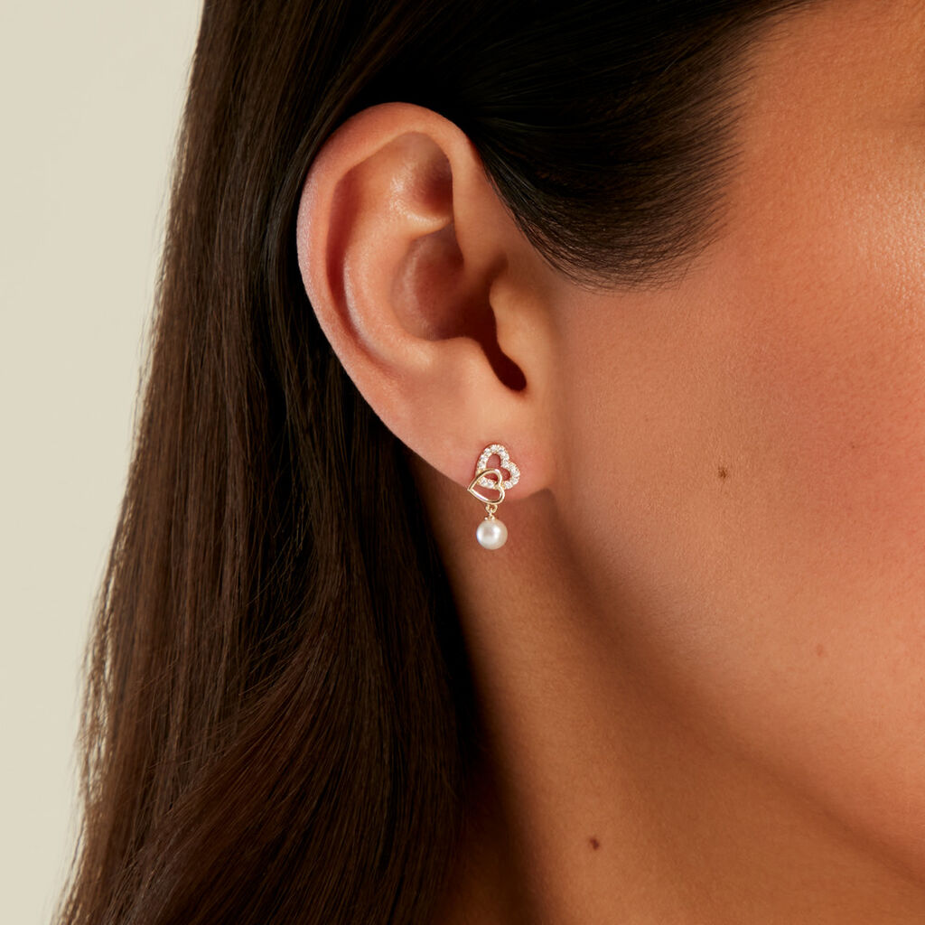 Boucles D'Oreilles Pendantes Loving Pearl Or Jaune Perles - Boucles d'oreilles pendantes Femme | Histoire d&rsquo;Or