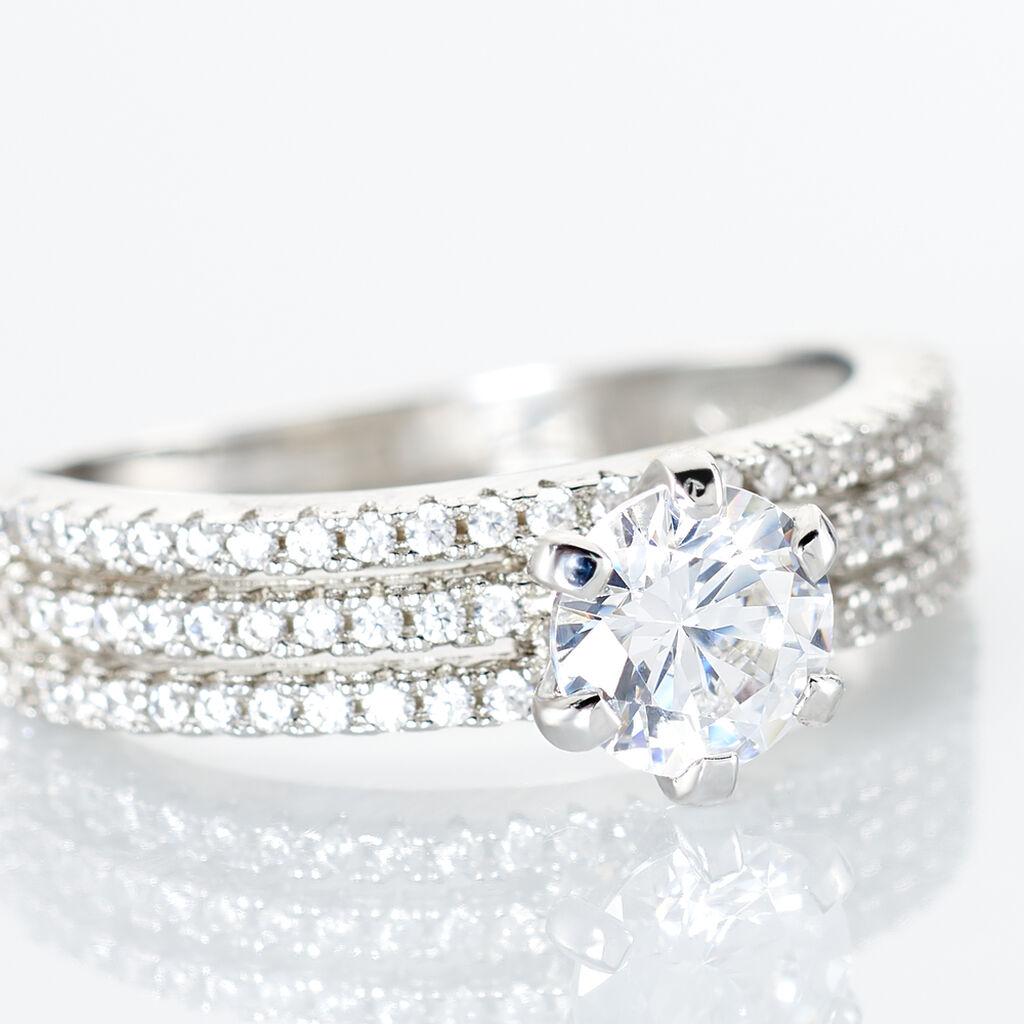Bague Solitaire Ellora Argent Blanc Oxyde De Zirconium - Bagues solitaires Femme | Histoire d&rsquo;Or