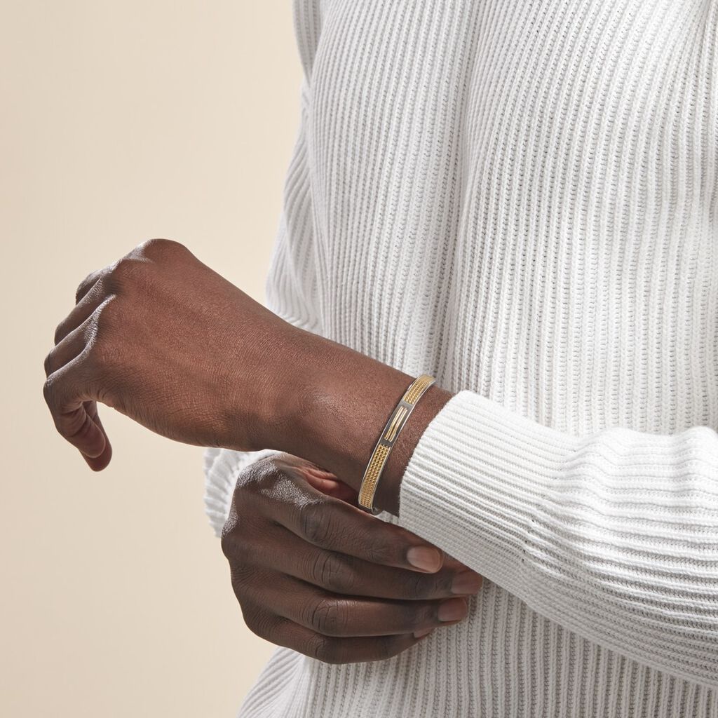 Bracelet Jonc Fermé Acier Blanc Et Plaqué Or Apollo - Bracelets joncs Homme | Histoire d’Or