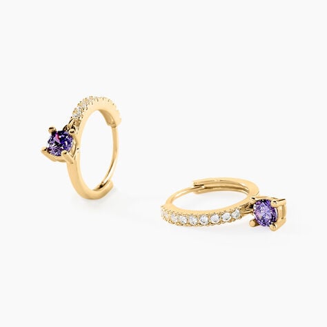 Cr&eacute;oles Grazyna Or Jaune Am&eacute;thyste Oxyde De Zirconium - Boucles d'oreilles cr&eacute;oles Femme | Histoire d&rsquo;Or