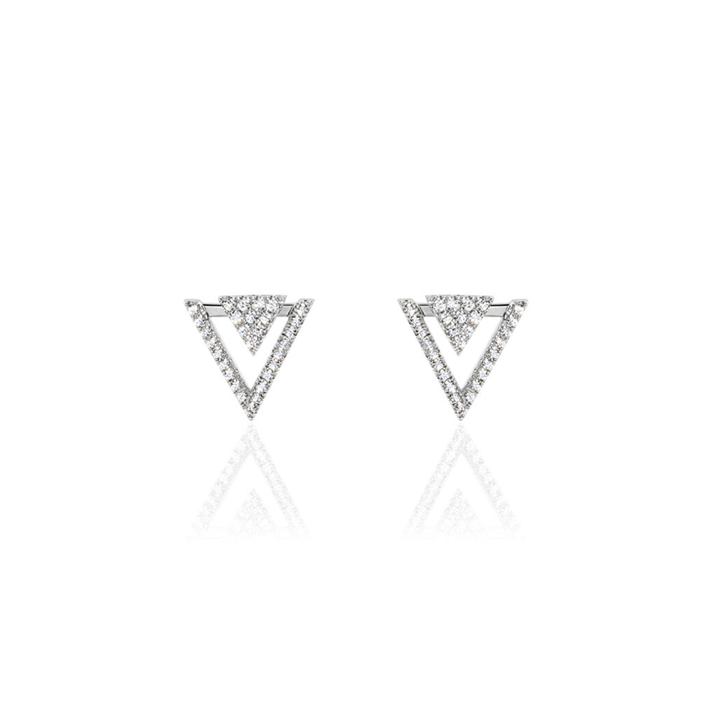 Boucles D'oreilles Puces Triangle Zirconium - Argent 925 Rhodié - Neuf Avec étiquettes