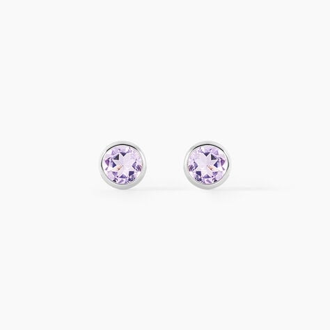 Boucles D'oreilles Puces Edy Serti Clos Or Blanc Amethyste - Clous d'oreilles Femme | Histoire d&rsquo;Or