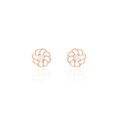 Boucles D'oreilles Puces Eleanor Fleur Or Rose Oxyde De Zirconium - Clous d'oreilles Femme | Histoire d’Or