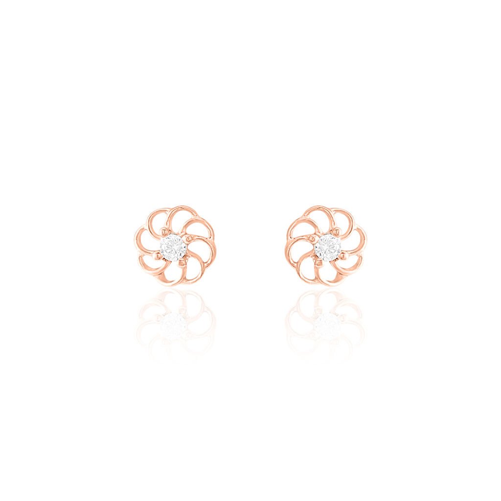 Boucles D'oreilles Puces Eleanor Fleur Or Rose Oxyde De Zirconium - Clous d'oreilles Femme | Histoire d’Or