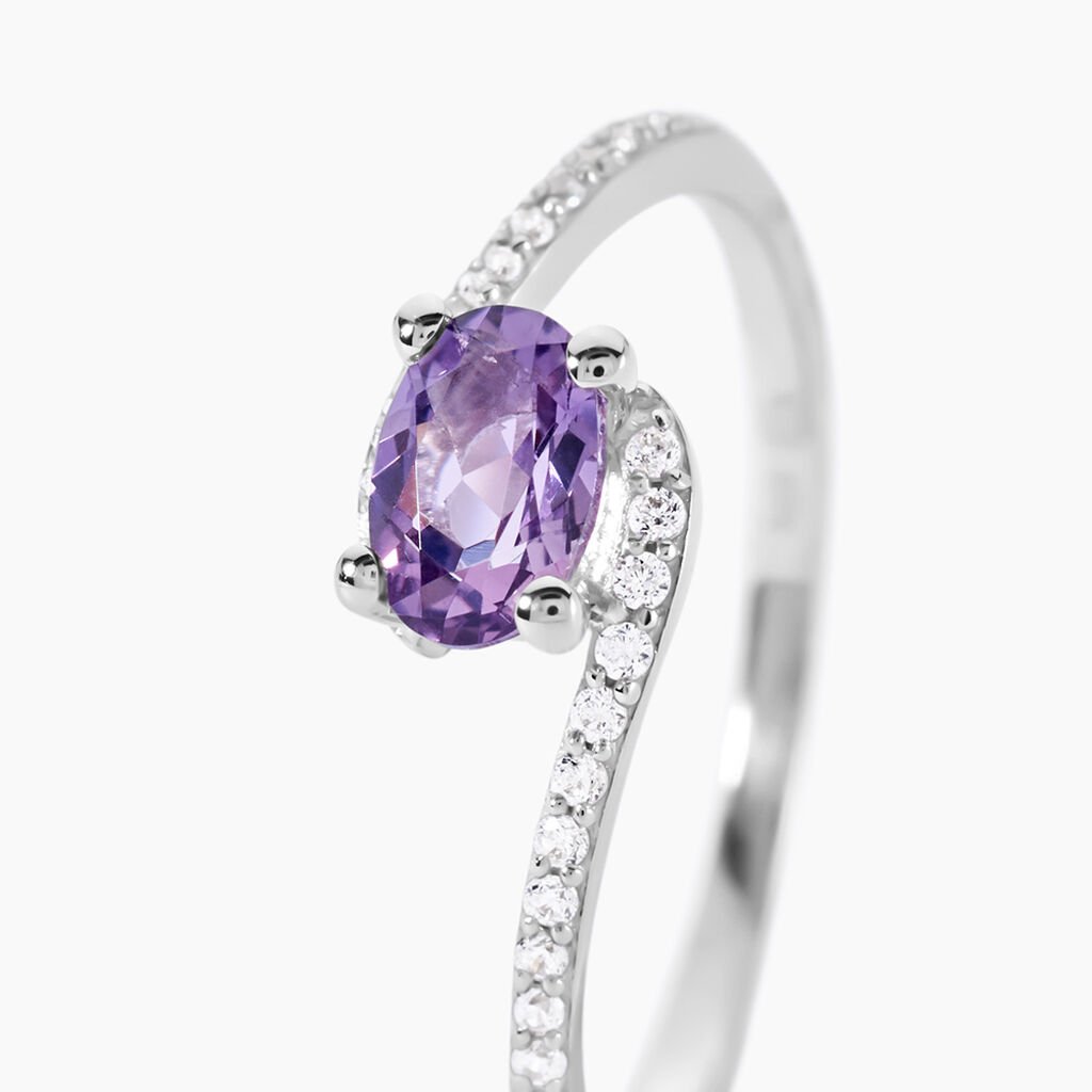 Bague Loriane Or Blanc Amethyste Et Oxyde De Zirconium - Bagues solitaires Femme | Histoire d&rsquo;Or