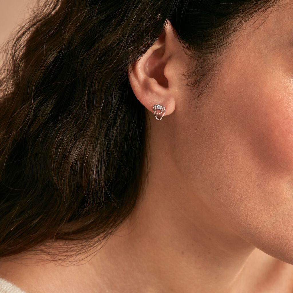 Boucle D'oreille Puce Unitaire Duane Argent Blanc Oxyde De Zirconium - Boucles d'oreilles fantaisie Femme | Histoire d’Or