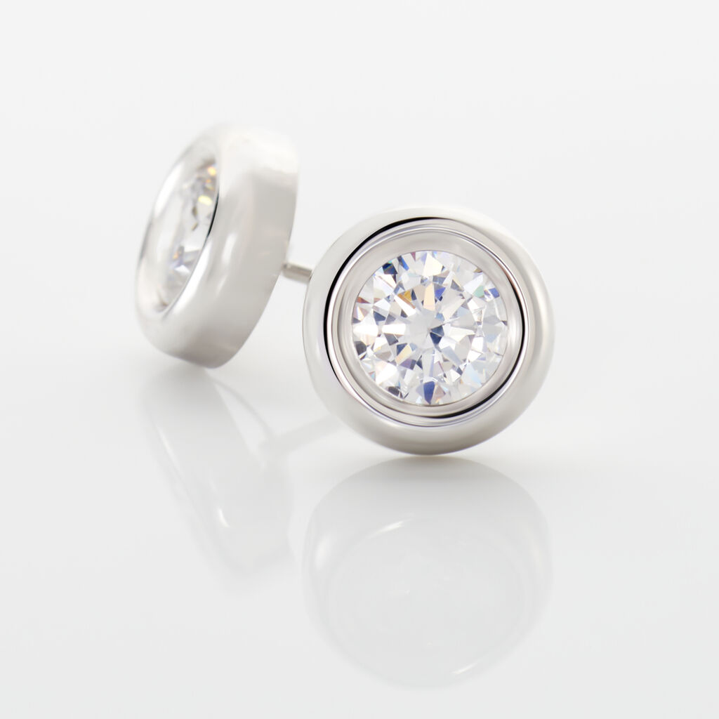 Boucles D'oreilles Puces Eden Serti Pneu Or Blanc Oxyde De Zirconium - Clous d'oreilles Femme | Histoire d’Or
