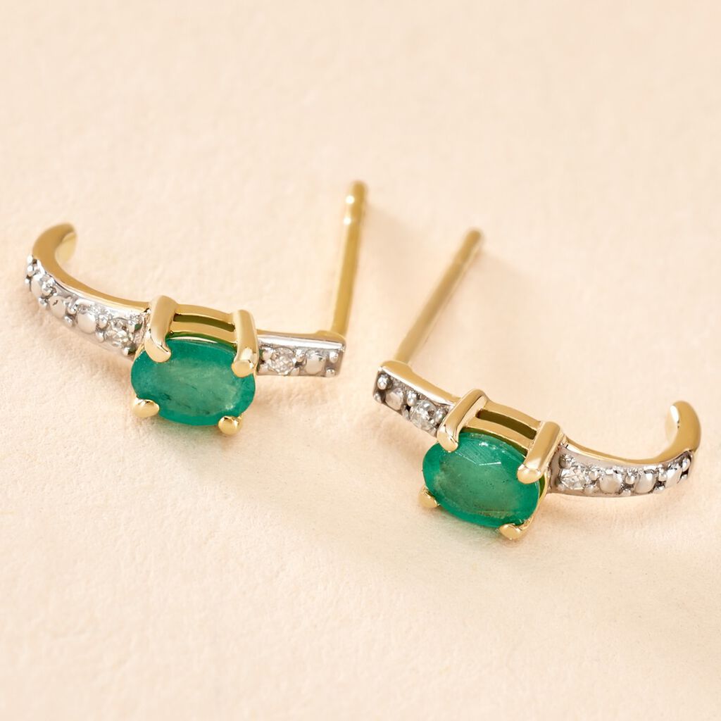 Demi Cr&eacute;oles Barrett Or Jaune Emeraude Diamant - Boucles d'oreilles cr&eacute;oles Femme | Histoire d&rsquo;Or