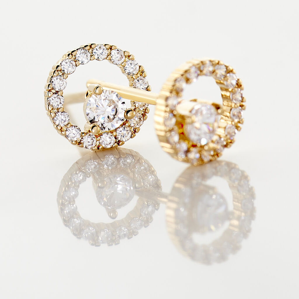 Boucles D'oreilles Puces Lila Plaqué Or Jaune Oxyde De Zirconium - Boucles d'oreilles fantaisie Femme | Histoire d’Or