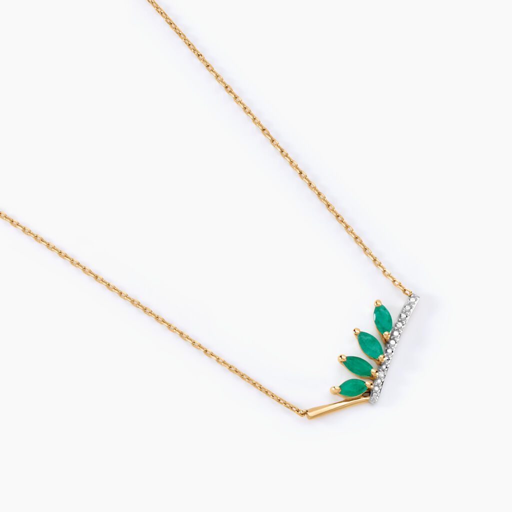 Collier Navette Or Jaune Emeraude Diamant - Colliers Femme | Histoire d’Or