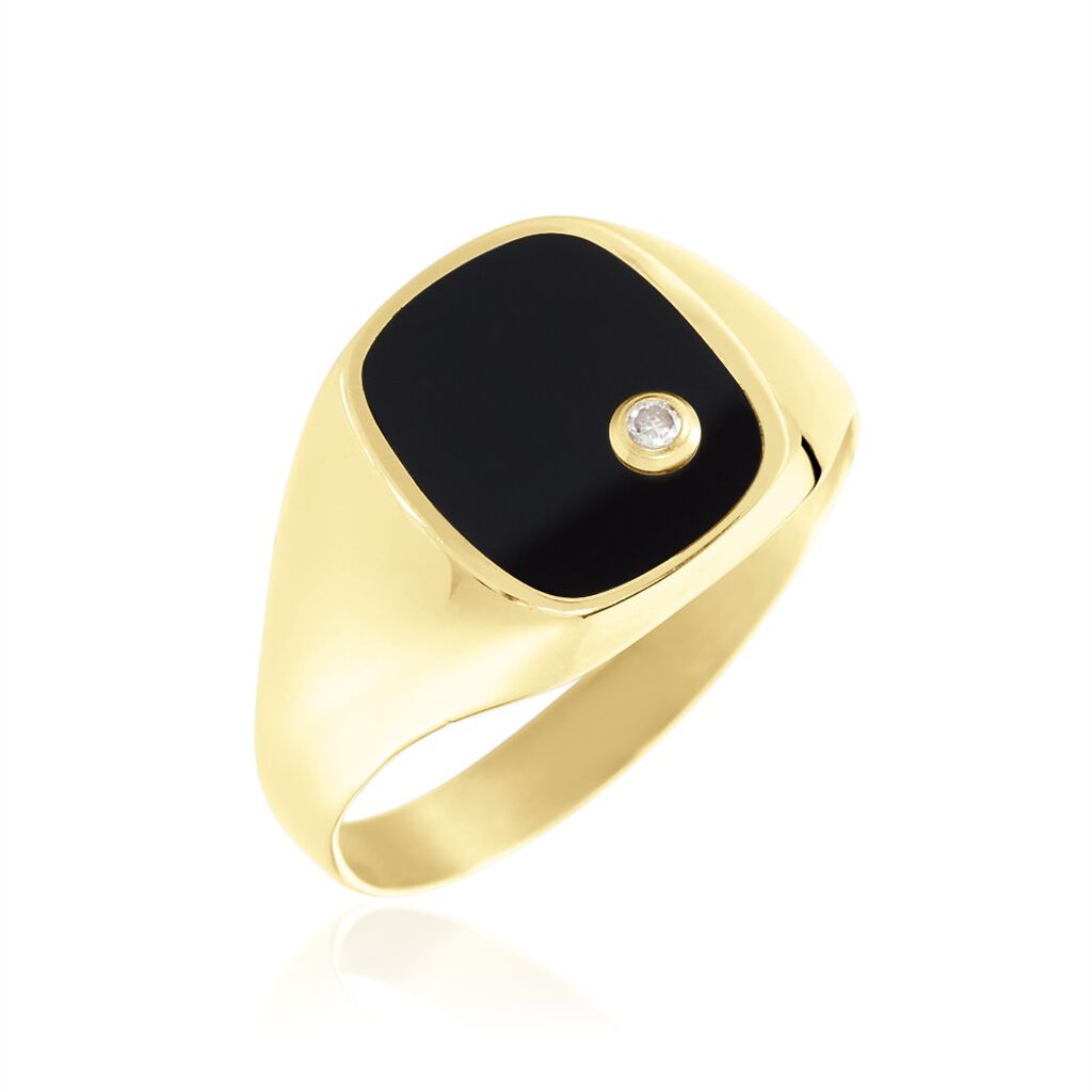 Chevalière Glynn Or Jaune Onyx Diamant - Chevalières Homme | Histoire d’Or