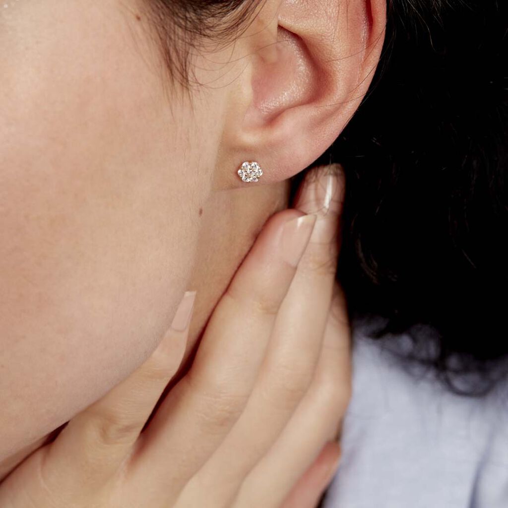 Boucles D'oreilles Puces Eleanor Fleur Or Jaune Oxyde De Zirconium - Clous d'oreilles Femme | Histoire d’Or