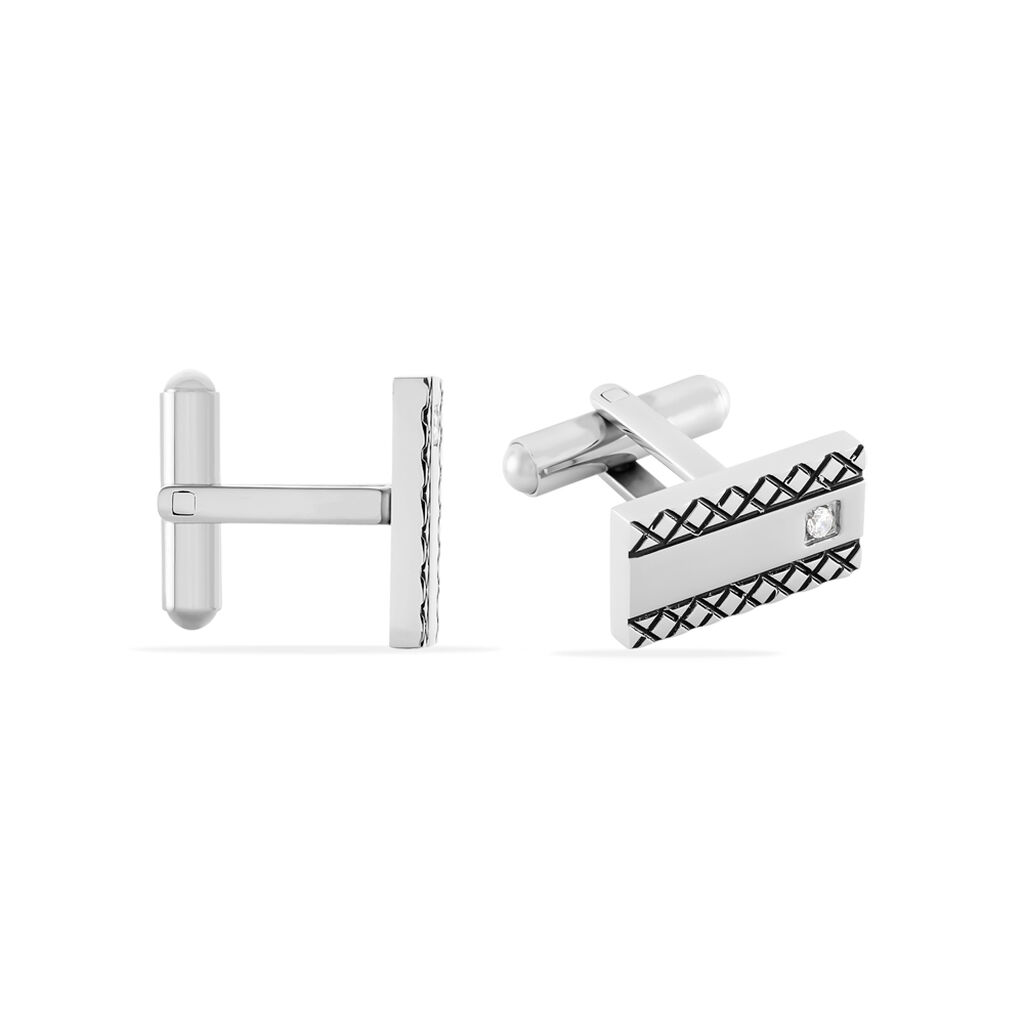 Boutons De Manchette Clement Acier Blanc Oxyde De Zirconium - Boutons de manchette Homme | Histoire d’Or