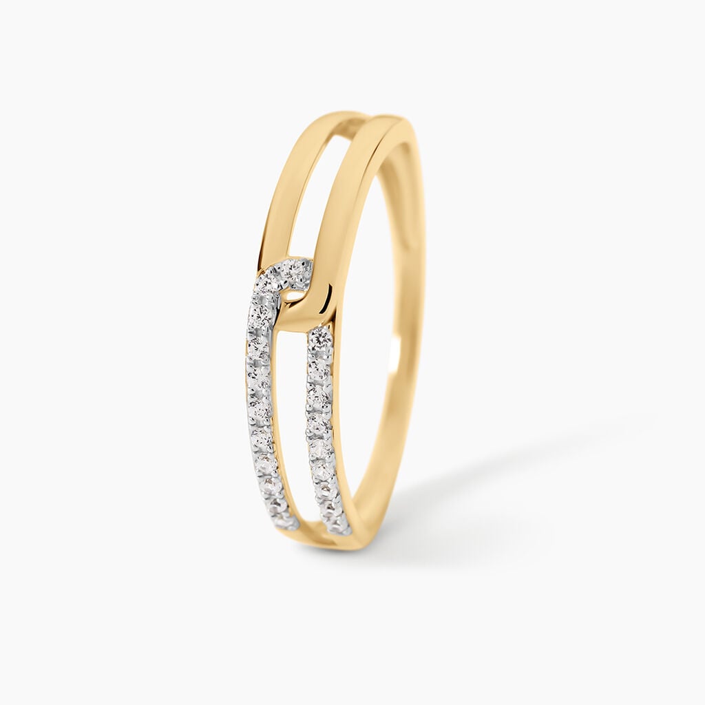 Bague Graphic Lines Argent Dor&eacute; A L'Or 750/1000 Oxyde De Zirconium - Bagues avec pierre Femme | Histoire d&rsquo;Or