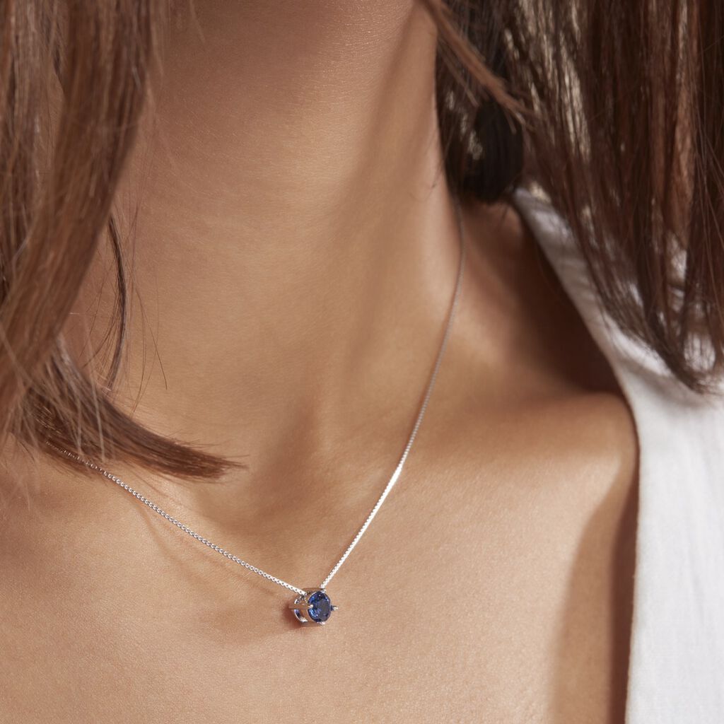 Collier Dwight Argent Blanc Oxyde De Zirconium Bleu - Colliers fantaisie Femme | Histoire d’Or
