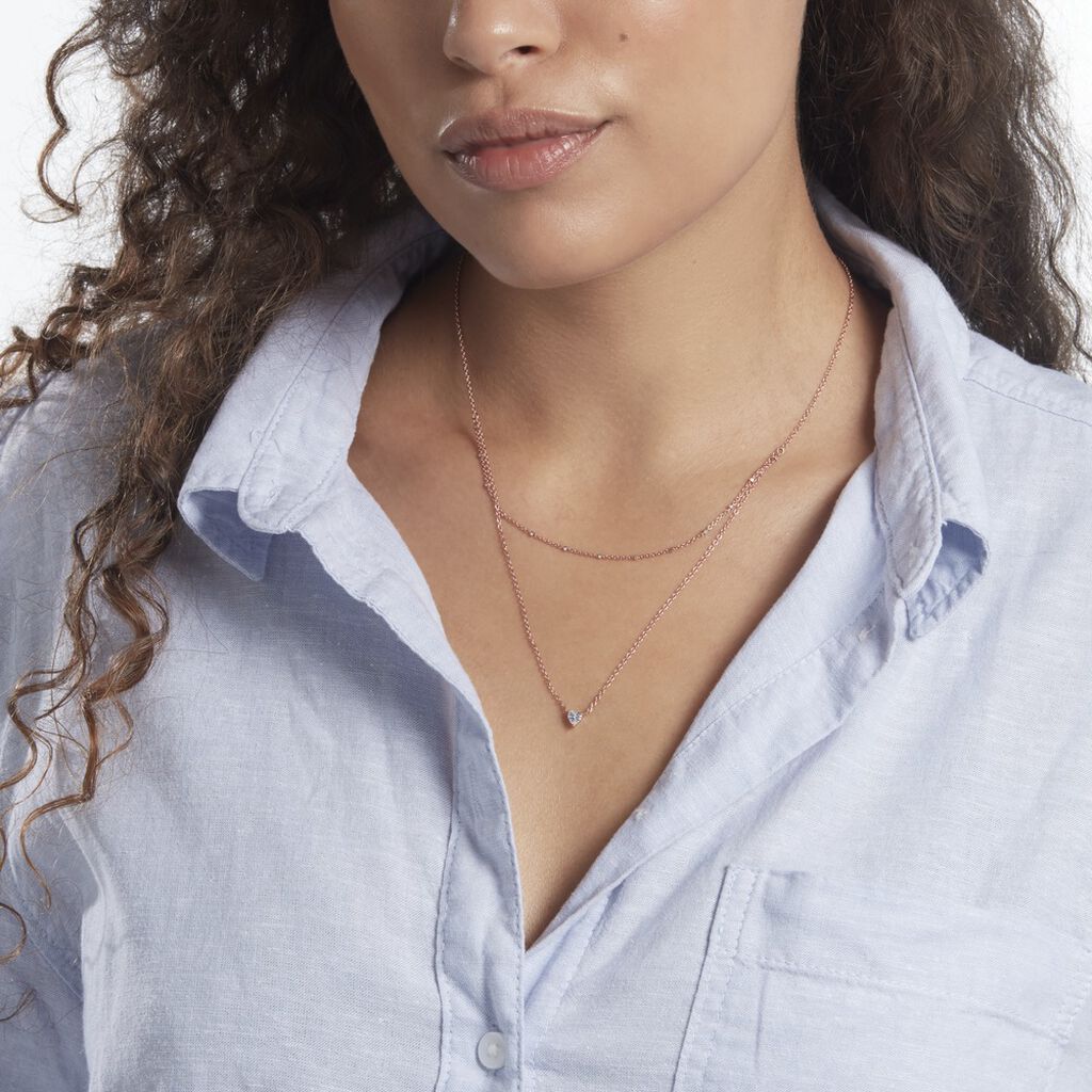 Collier Serres Argent Rose Oxyde De Zirconium - Colliers doubles et triples chaînes Femme | Histoire d’Or