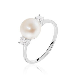 Bague Argent Blanc Perle D'imitation Et Oxyde De Zirconium - Bagues avec pierre Femme | Histoire d’Or