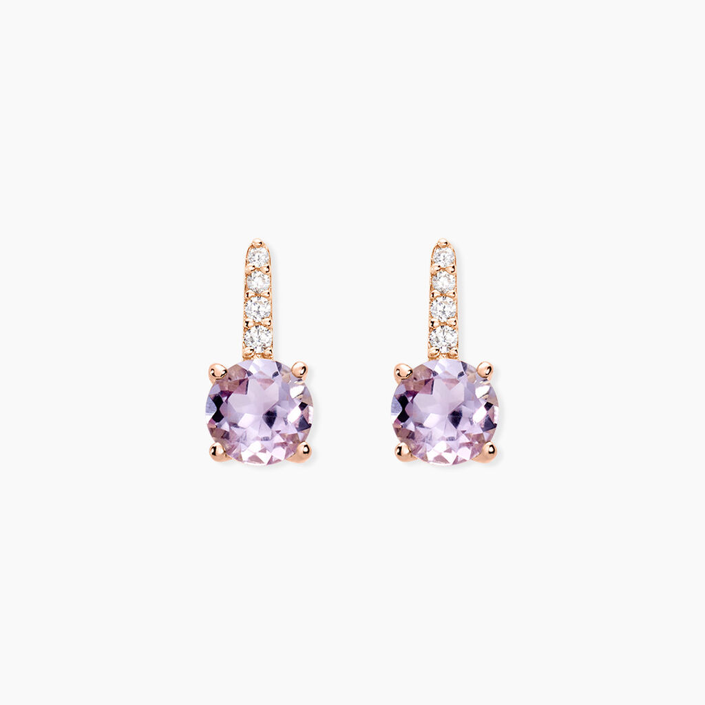Boucles D'oreilles Puces Monroe Or Rose Quartz Oxyde De Zirconium - Clous d'oreilles Femme | Histoire d&rsquo;Or