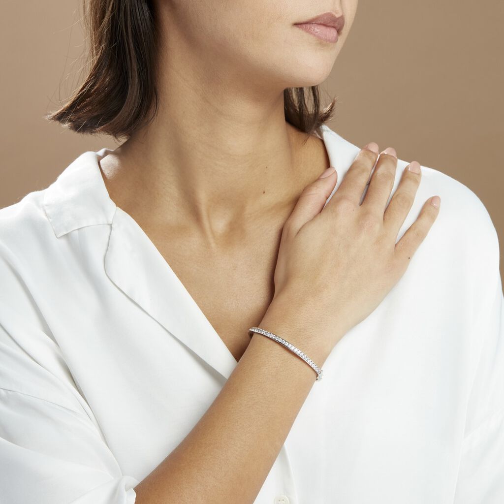 Bracelet Jonc Alane Or Blanc Oxyde De Zirconium - Bracelets joncs Femme | Histoire d’Or