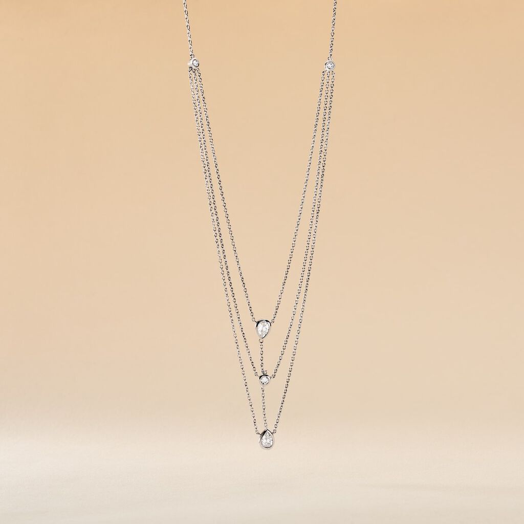 Collier Shanene Argent Blanc Oxyde De Zirconium - Colliers doubles et triples chaînes Femme | Histoire d’Or