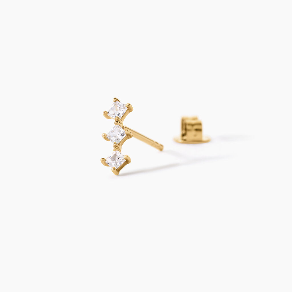 Boucles D'Oreilles Puces Lorens Argent Dor&eacute; A L'Or 750/1000 Oxyde De Zirconium - Boucles d'oreilles fantaisie Enfant | Histoire d&rsquo;Or