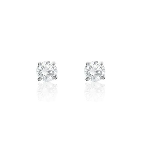 Boucles D'oreilles Puces Or Blanc Katherina Oxyde De Zirconium - Clous d'oreilles Femme | Histoire d’Or