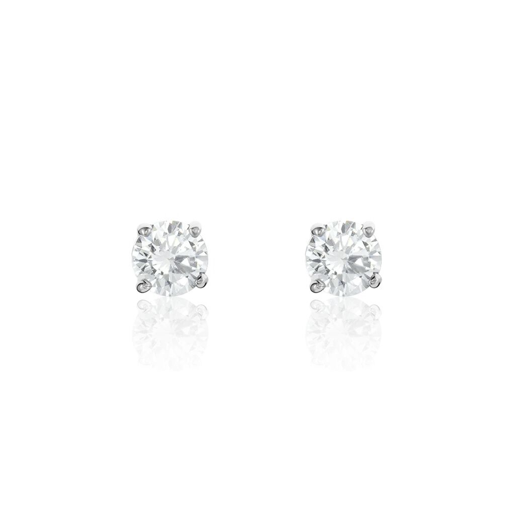 Boucles D'oreilles Puces Or Blanc Katherina Oxyde De Zirconium - Clous d'oreilles Femme | Histoire d’Or