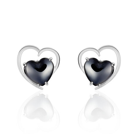 Boucles D'oreilles Pendantes Ramla Argent Blanc Céramique - Boucles d'Oreilles Coeur Femme | Histoire d’Or