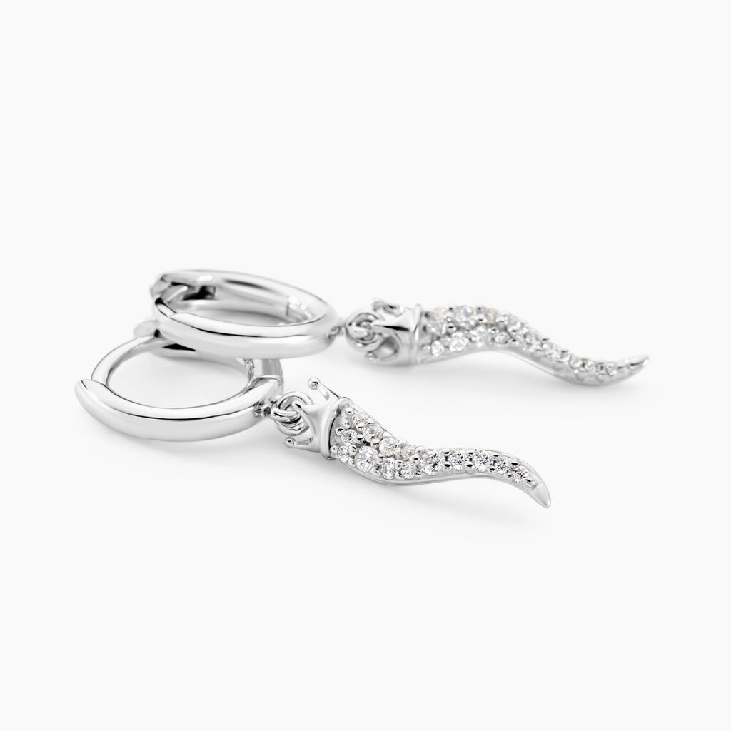 Créoles Horn Argent Blanc Oxyde De Zirconium - Boucles d'oreilles créoles Femme | Histoire d’Or
