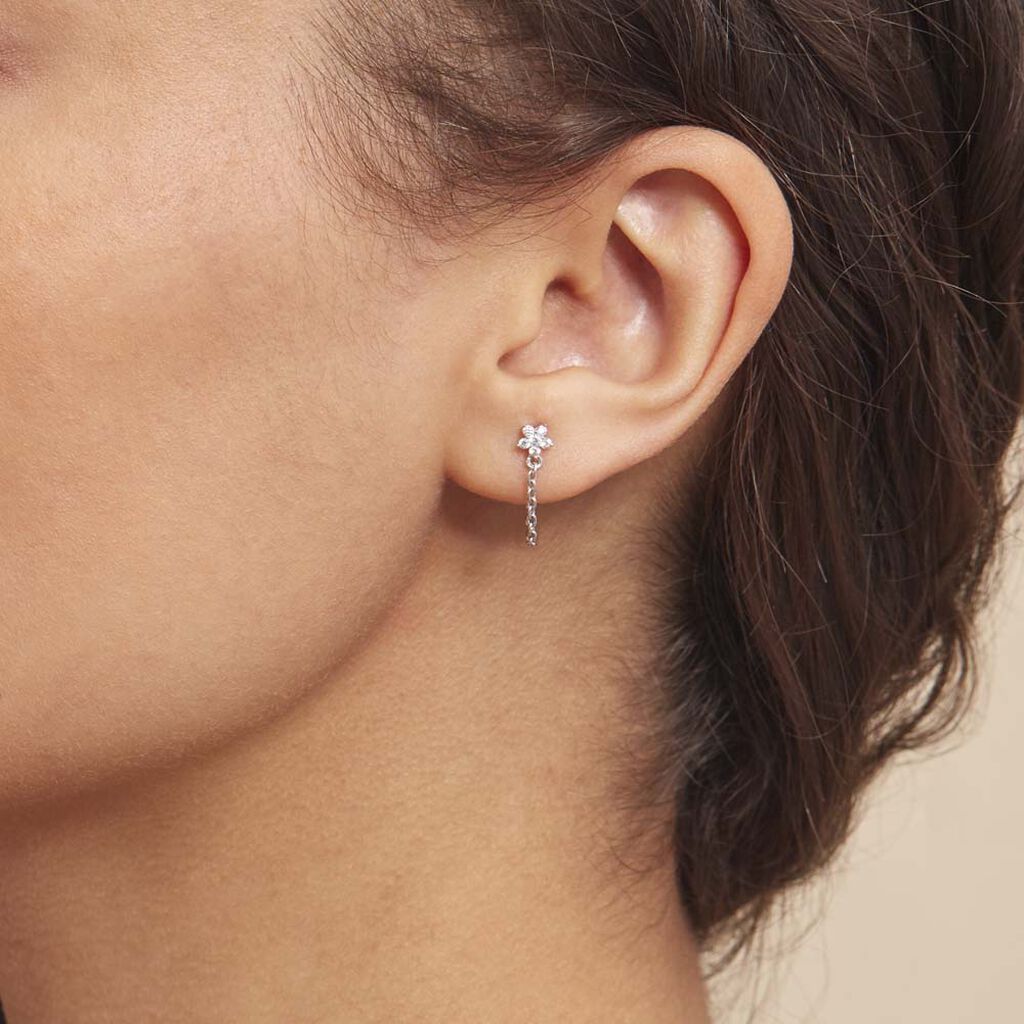 Boucles D'oreilles Pendantes Argent Blanc Tamako Oxydes De Zirconium - Boucles d'oreilles fantaisie Femme | Histoire d’Or