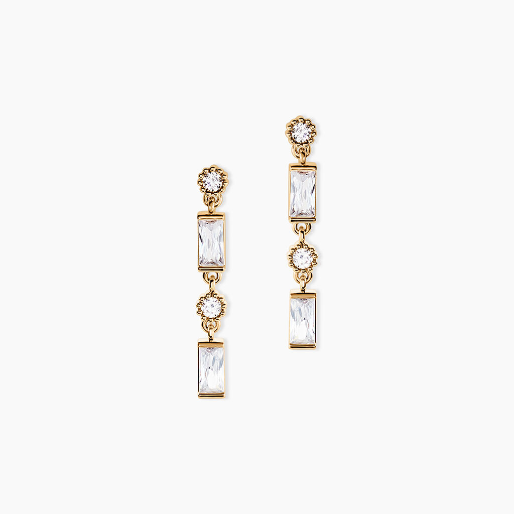 Boucles D'Oreilles Pendantes Estela Plaque Or Jaune Oxyde De Zirconium - Boucles d'oreilles fantaisie Femme | Histoire d&rsquo;Or